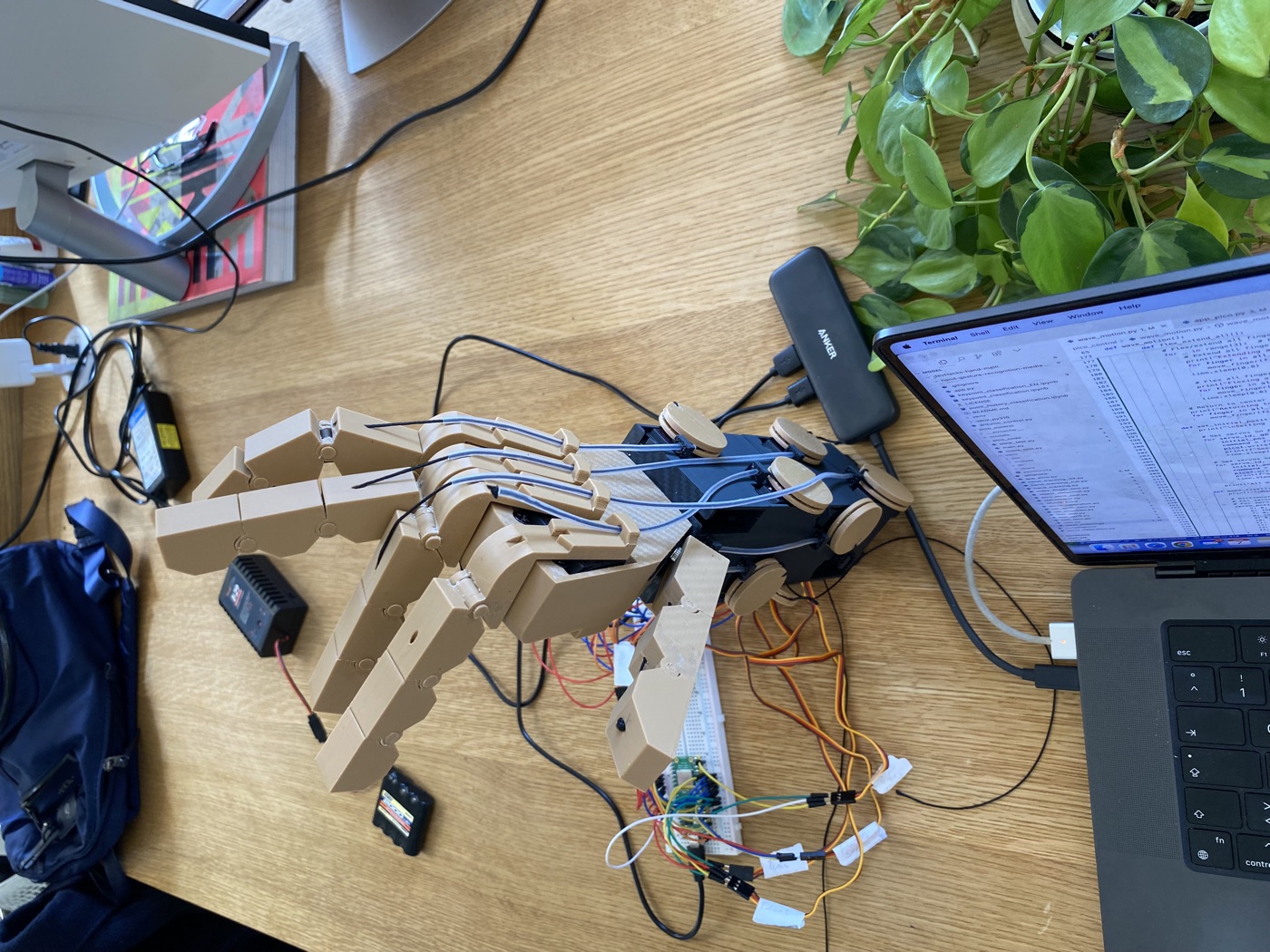 15 DOF robotic hand on the bench